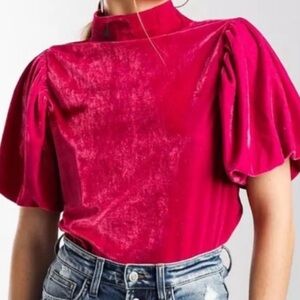 Free People Claudia Velvet  Top - Fuschia